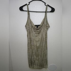 Forever 21 Olive Patterned Spaghetti Sleeves Dress Sz M